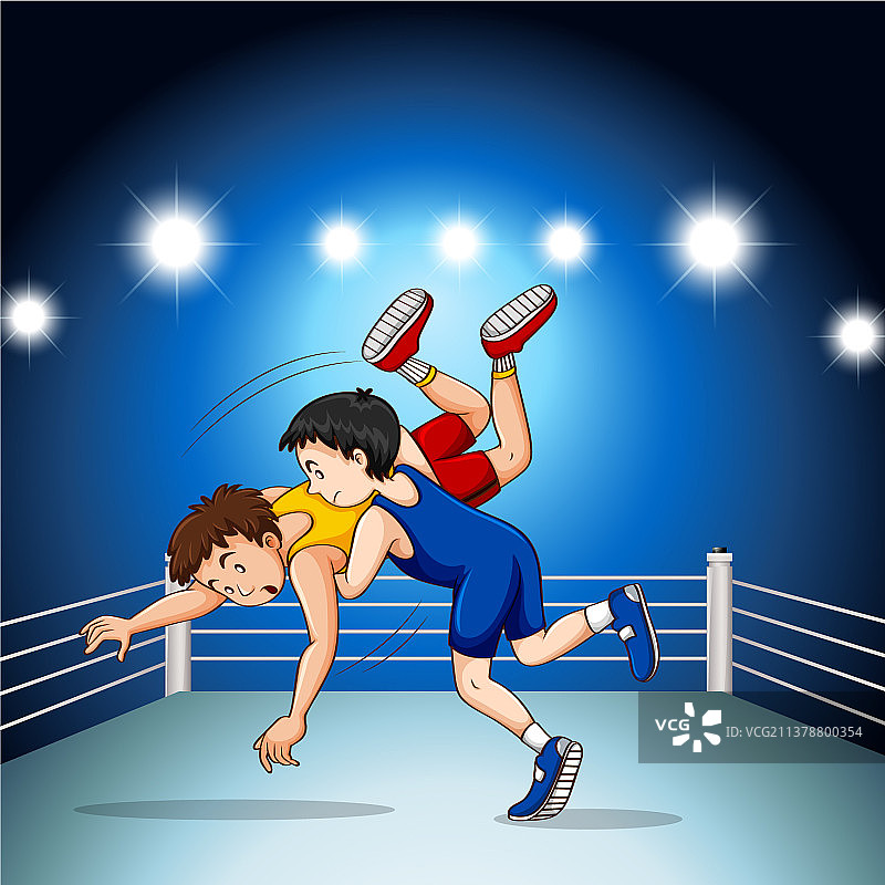 两个男孩在运动场上练习柔道摔跤图片素材