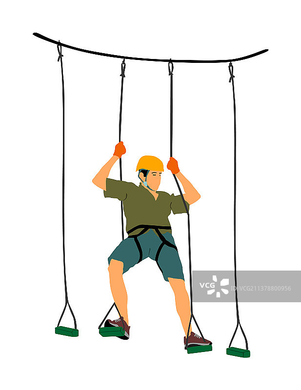 在冒险公园攀岩的极限运动员图片素材