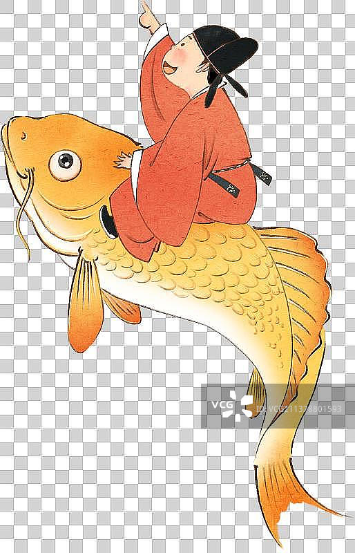 骑着鲤鱼跳龙门的状元郎人物元素图片素材