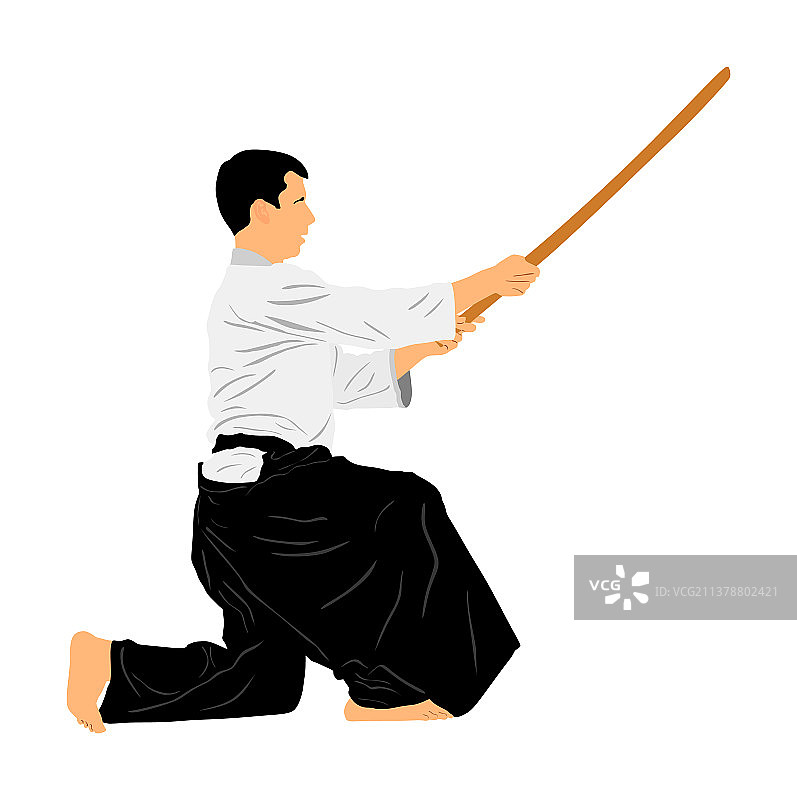 合气道练习者演示武士刀技艺图片素材
