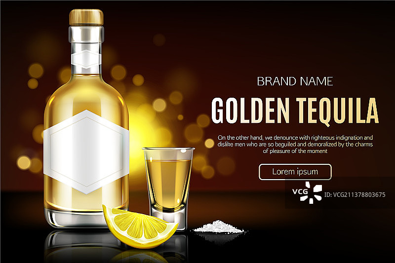 龙舌兰酒瓶配小酒杯、盐和柠檬片图片素材