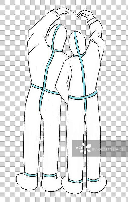 两名医护工作者双手比心温馨治愈系插画元素图片素材