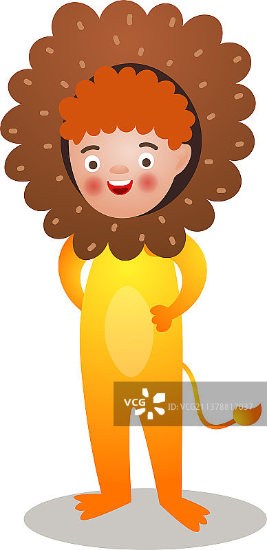 穿着狮子国王服装的可爱红发微笑男孩图片素材