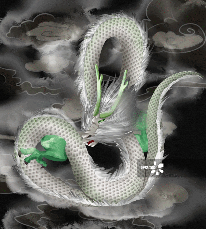 中国风水彩青龙插画-GIF动图图片素材