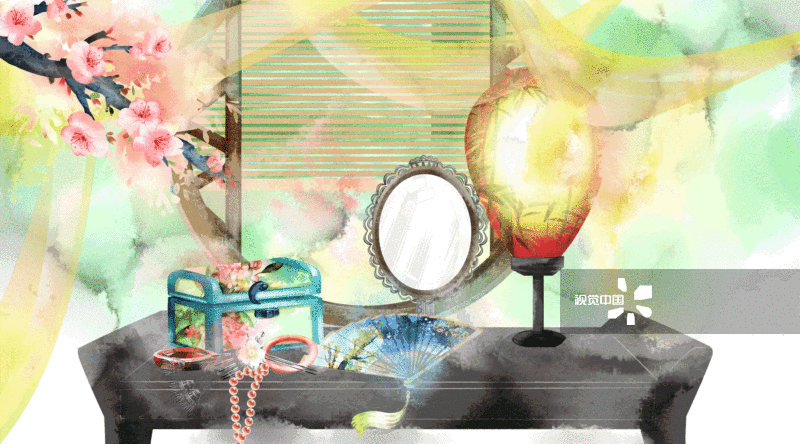中国风古代梳妆镜插画-GIF动图图片素材