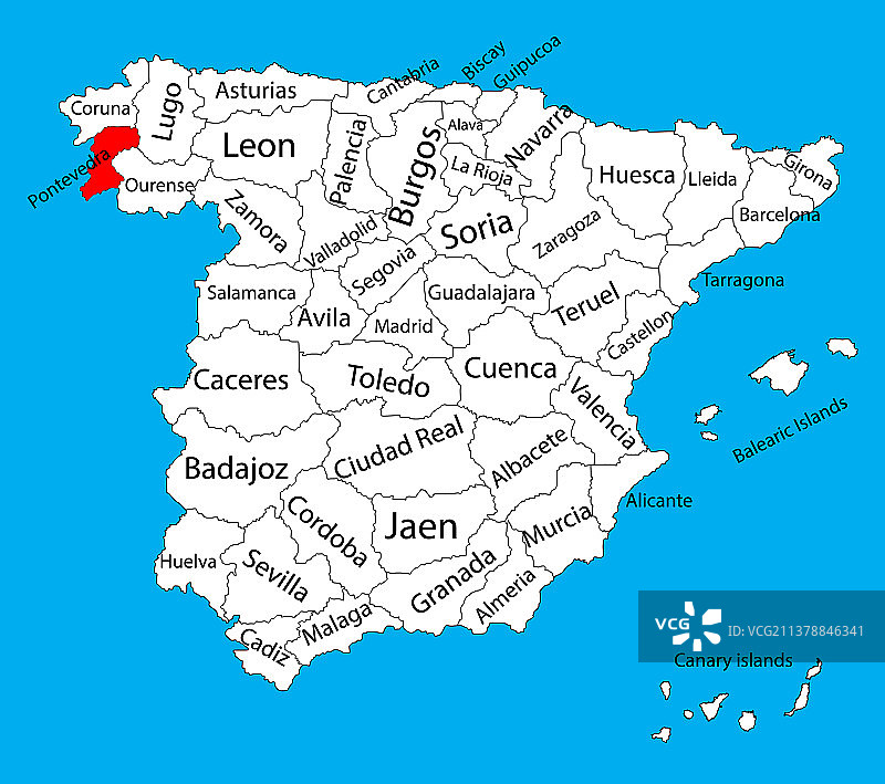 西班牙蓬特韦德拉省地图图片素材