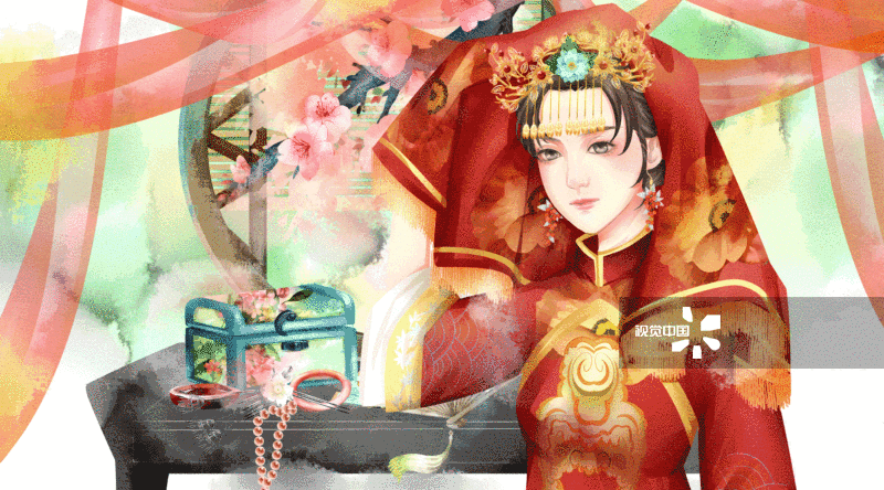 中国风古风女性新娘插画-GIF动图图片素材