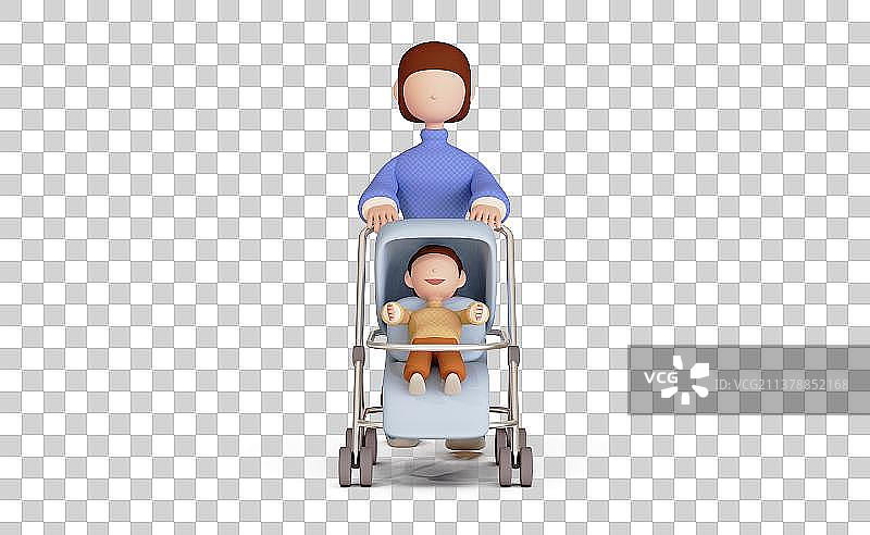母亲推着孩子3D插画图片素材