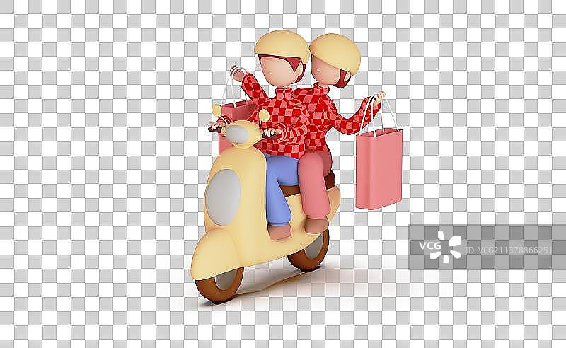 情侣开车购物3D插画图片素材