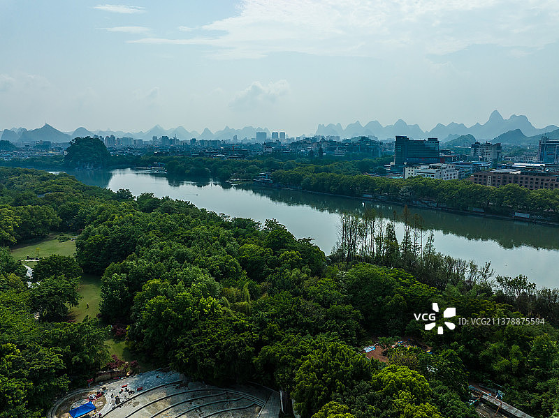 桂林訾洲公园航拍图片素材