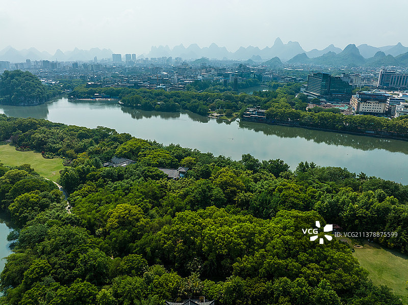 桂林訾洲公园航拍图片素材