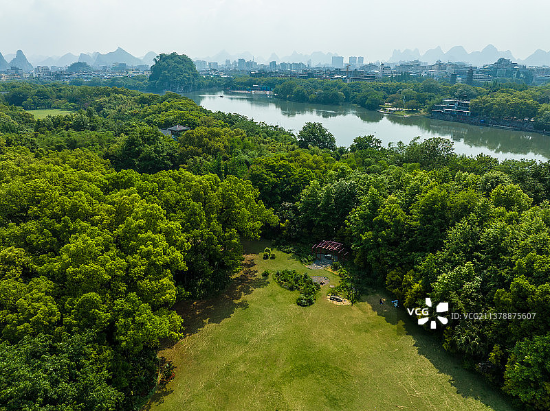 桂林訾洲公园航拍图片素材