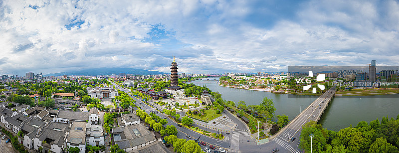 航拍全景浙江金华古子城三江六岸万佛塔图片素材