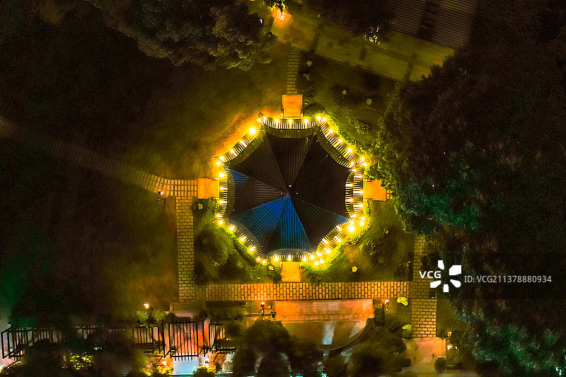 航拍武汉鹦鹉洲烟波亭夜景图片素材