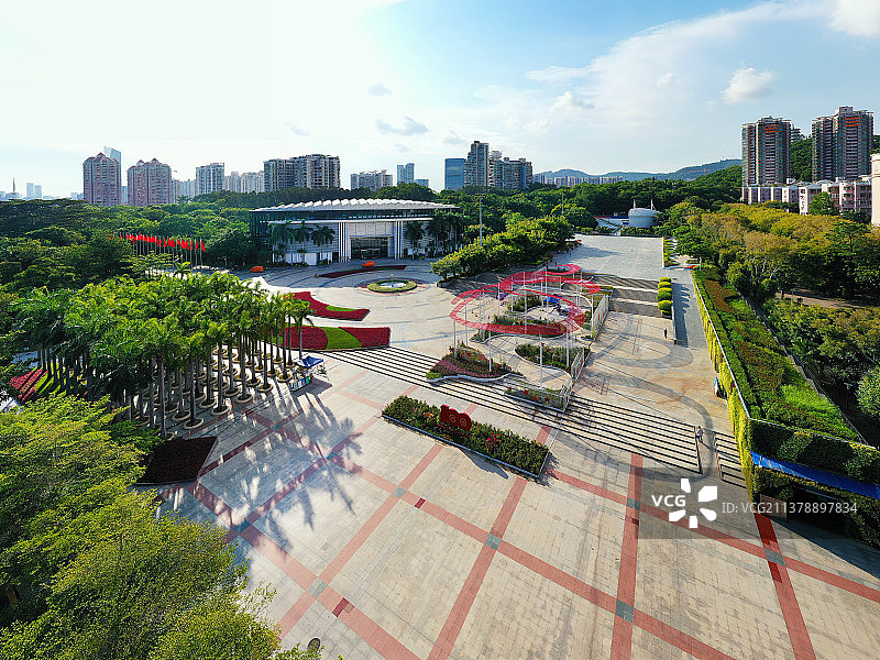 广东省深圳市福田区深圳国际园林花卉博览园航拍图片素材