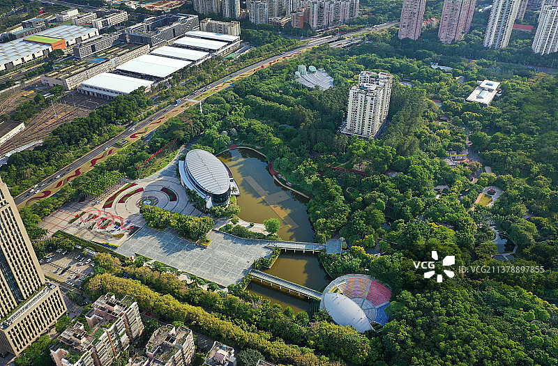广东省深圳市福田区深圳国际园林花卉博览园航拍图片素材