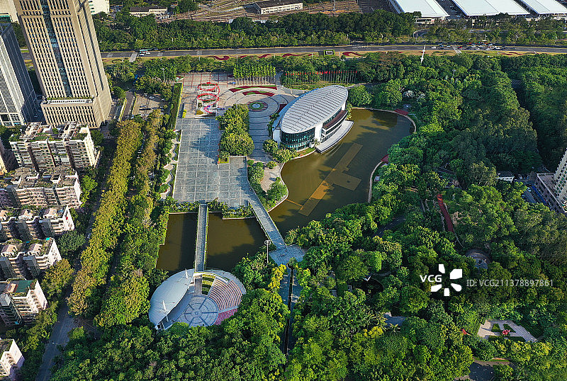 广东省深圳市福田区深圳国际园林花卉博览园航拍图片素材