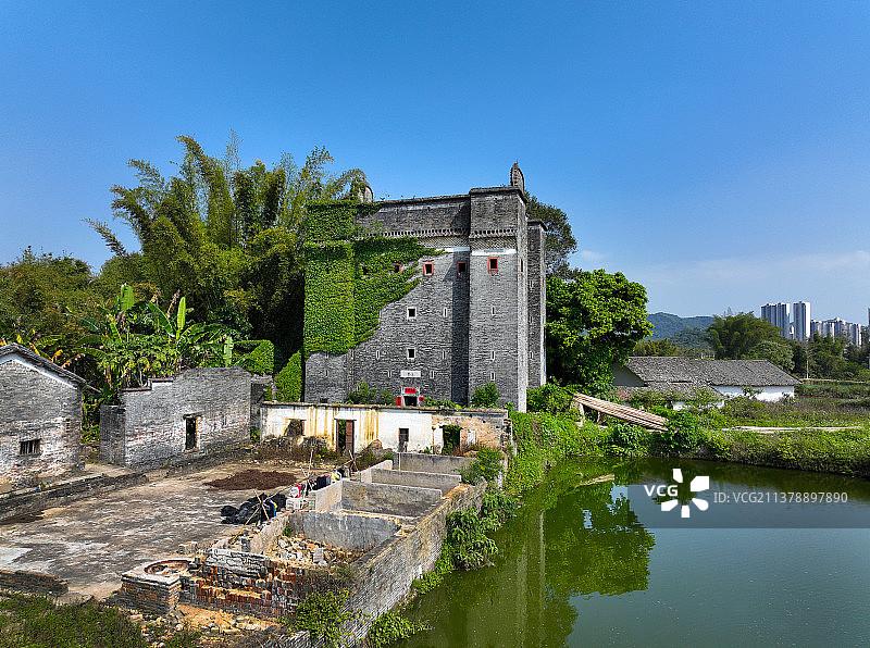 广东省惠州市龙门县花围焕文楼航拍图片素材