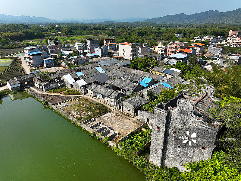 广东省惠州市龙门县花围焕文楼航拍图片素材