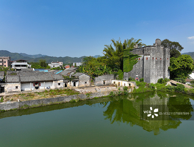 广东省惠州市龙门县花围焕文楼航拍图片素材