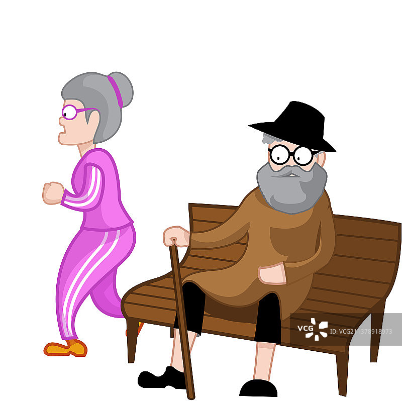 坐在长凳上的老人图片素材