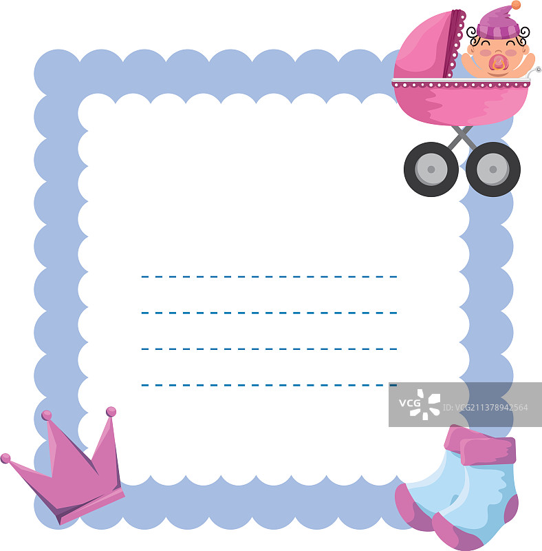 带有购物车中新生儿的婴儿送礼卡图片素材