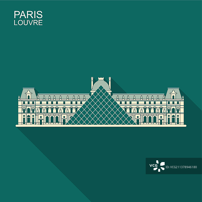 巴黎卢浮宫扁平风格长阴影图标图片素材