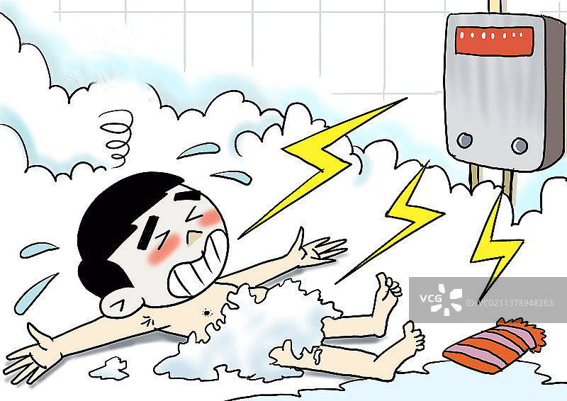 插画：洗澡时触电图片素材