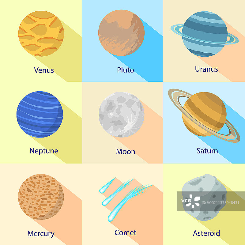 扁平风格的太空星球图标集图片素材