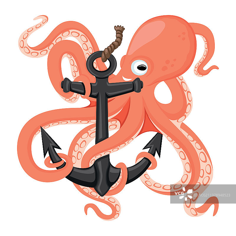 快乐的章鱼与锚图片素材