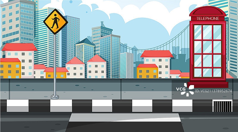 带电话亭的城市街景图片素材