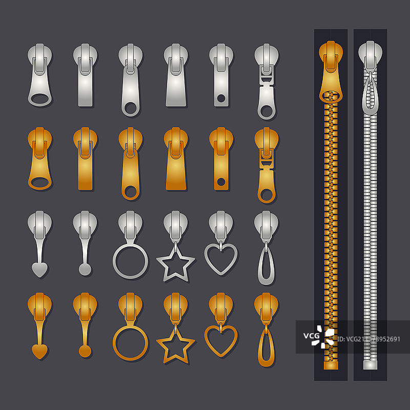 金色和银色拉链套装图片素材