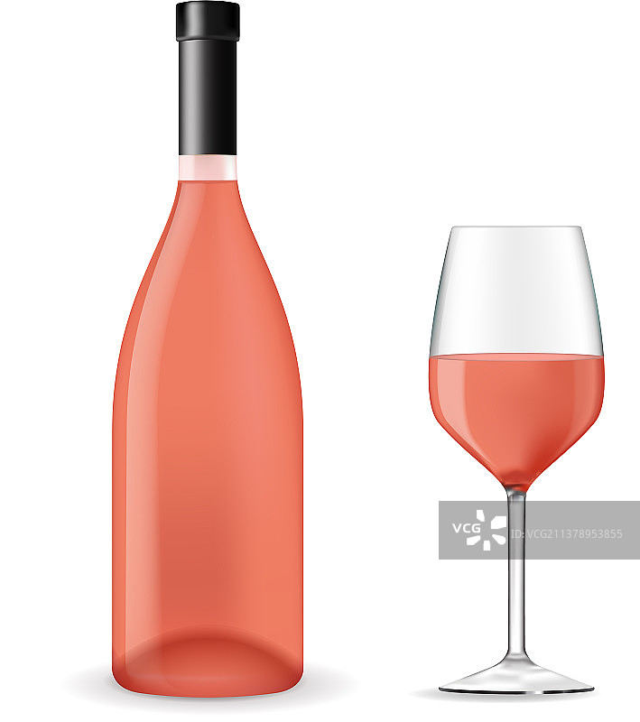 桃红葡萄酒瓶与酒杯图片素材