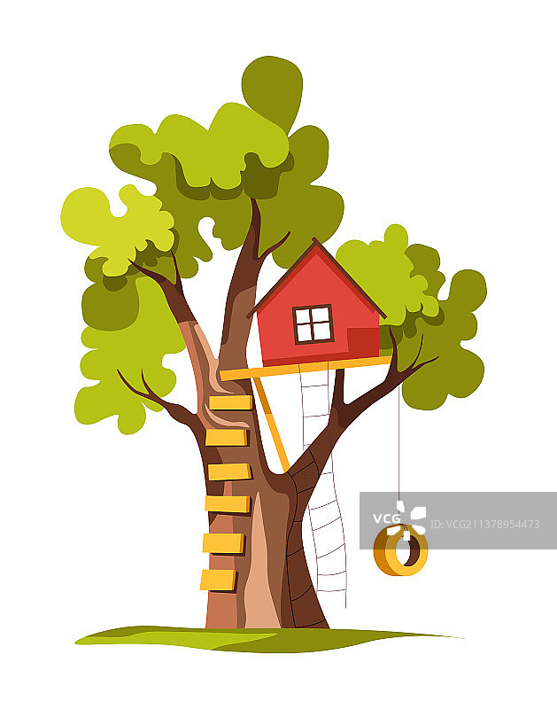 带梯子秋千的树屋游乐场图片素材