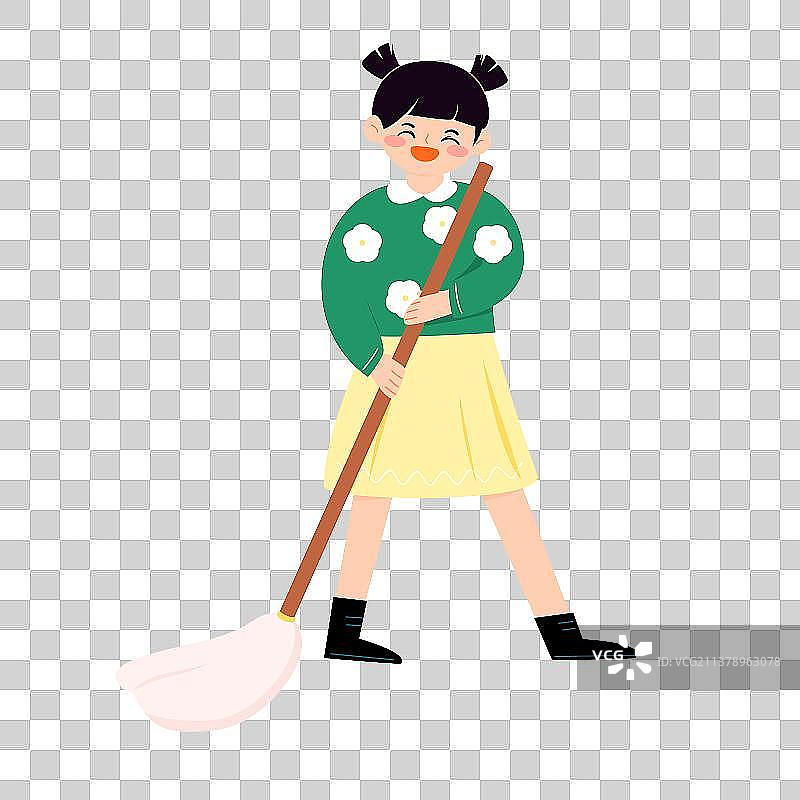 女孩开心扫地矢量人物插画元素图片素材