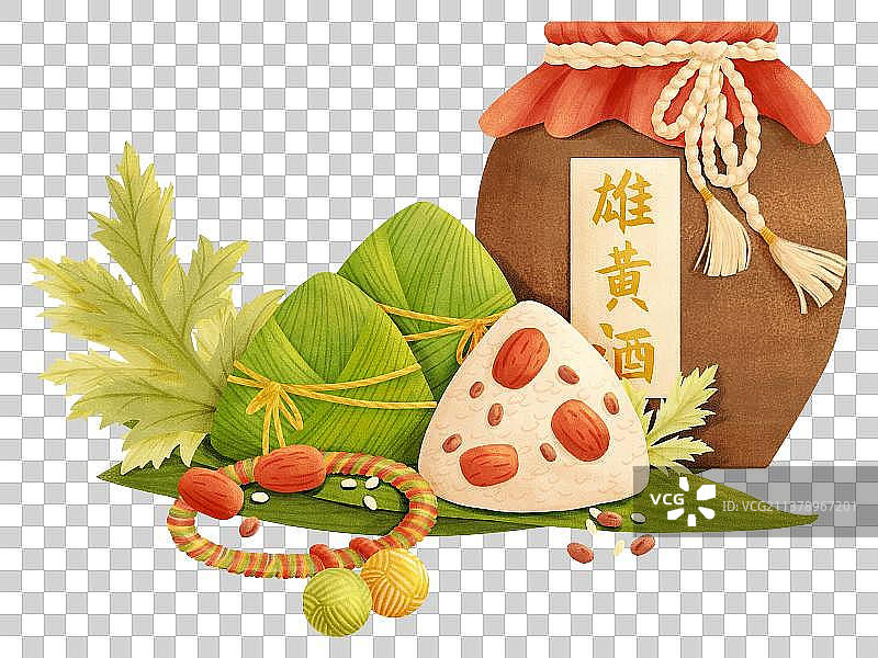 端午节粽子雄黄酒艾草五色丝线图片素材