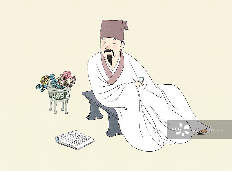 水墨国画古典诗词人物插图图片素材