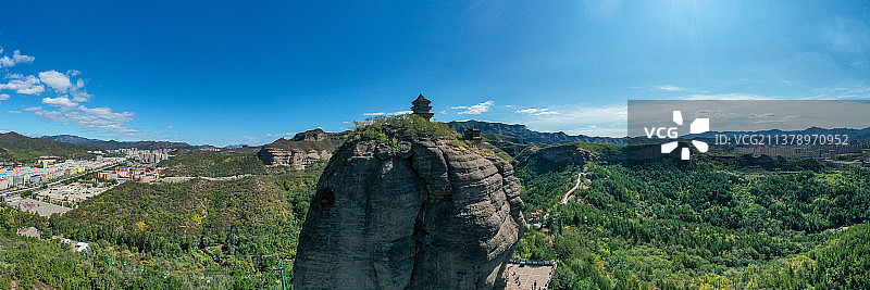 承德双峰寺双塔山千年古迹全景航拍图片素材