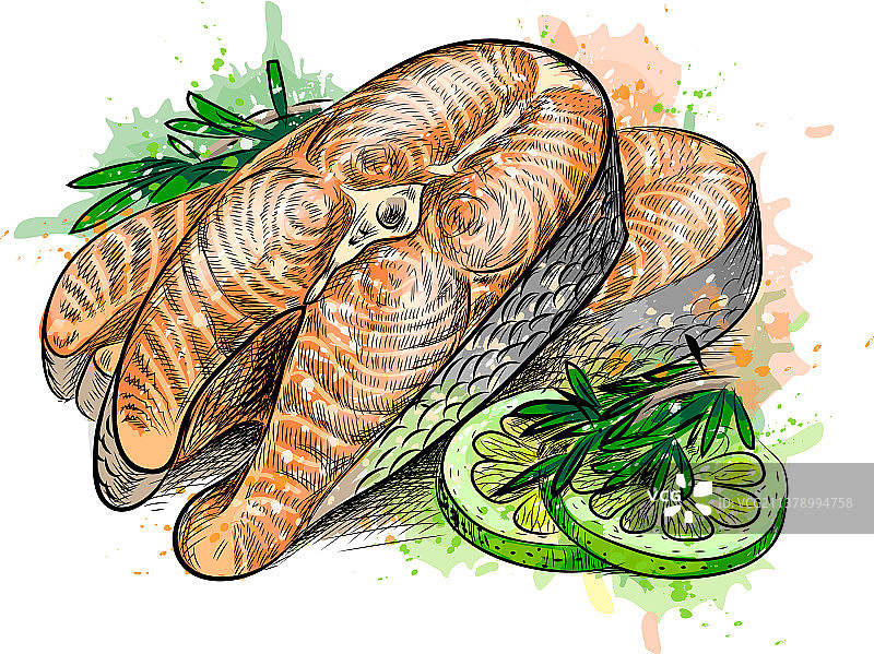 飞溅的红鱼和青柠块图片素材