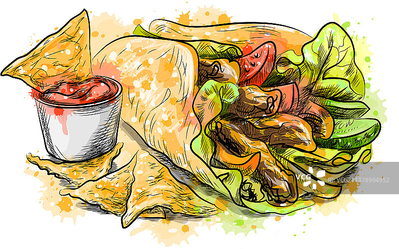 配酱汁的玉米片和薯片图片素材