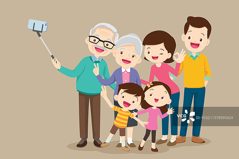 老人与家人自拍图片素材