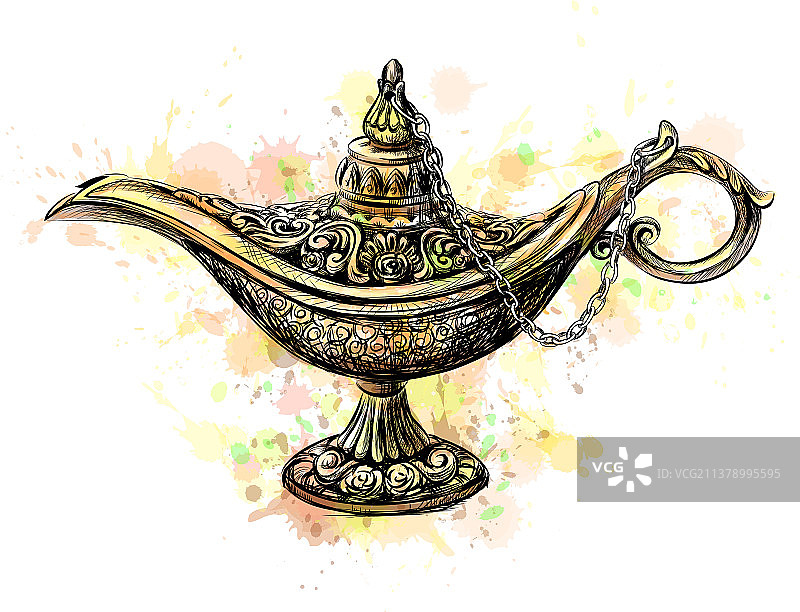 白色背景上的开斋节祝福魔法灯图片素材