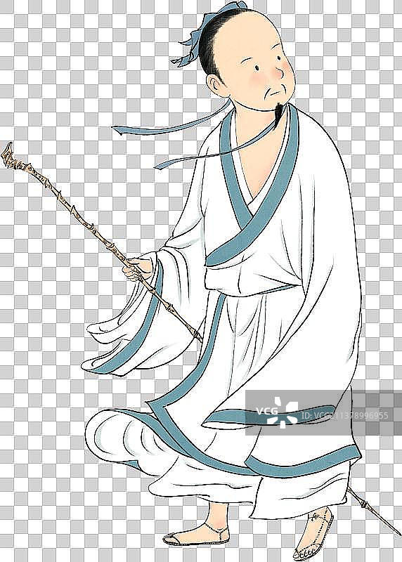 古代高士元素人物手拿拐杖回头看风图片素材