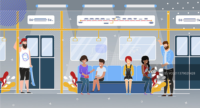 地铁车厢乘客扁平概念图片素材