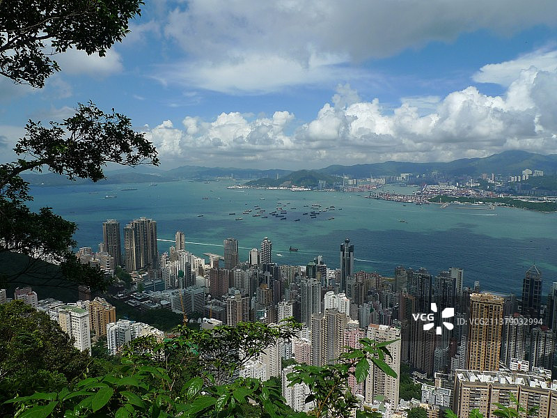 香港太平山顶眺望维港图片素材
