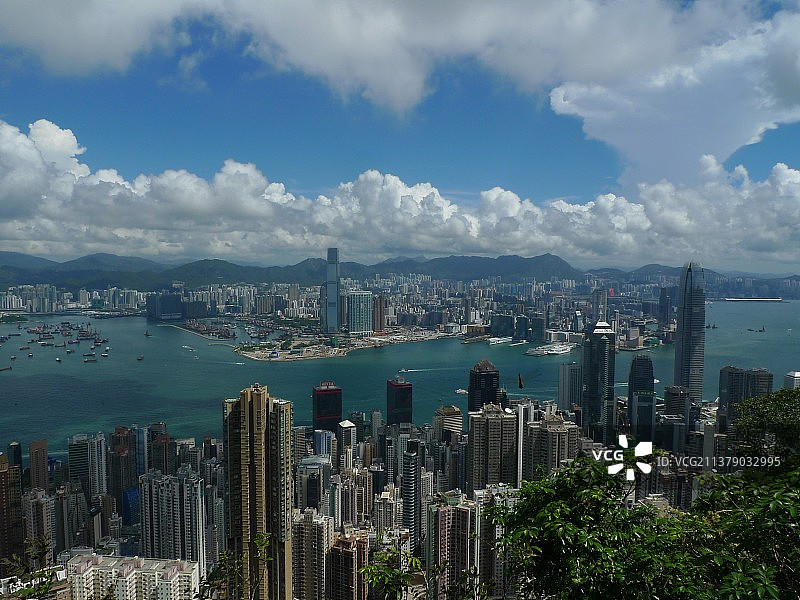香港太平山顶眺望维港图片素材