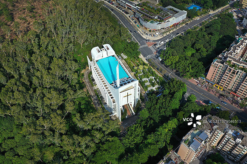 广东省深圳市福田区梅林基督教深圳堂航拍图片素材