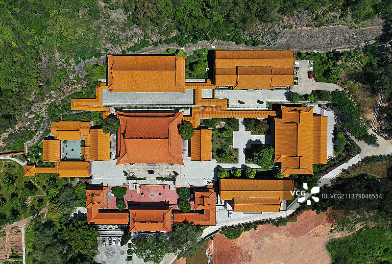 广东省深圳市宝安区石岩湿地公园弘源寺航拍图片素材