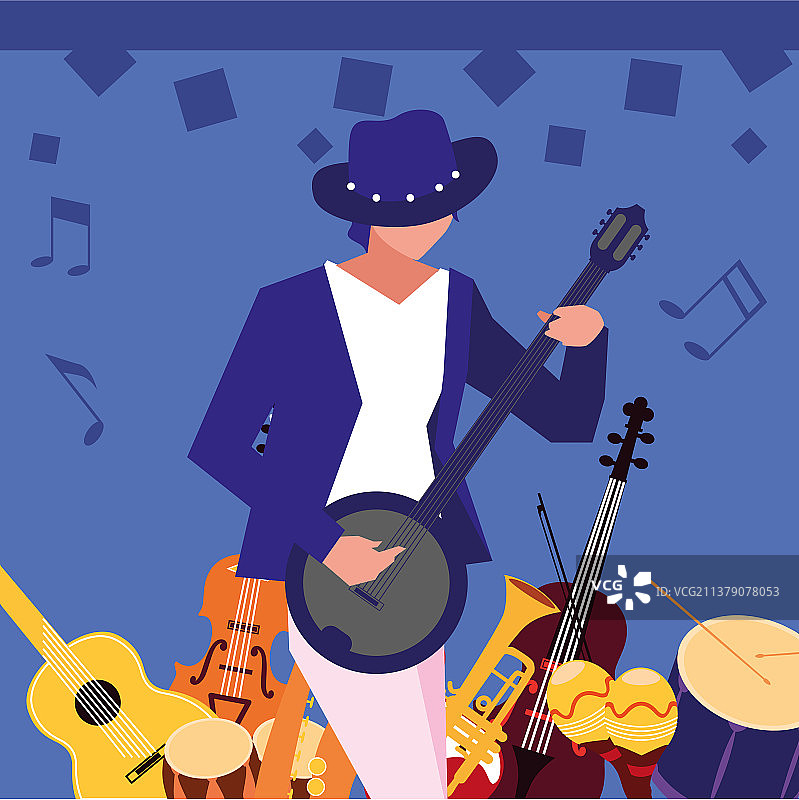 弹奏班卓琴的音乐人图片素材