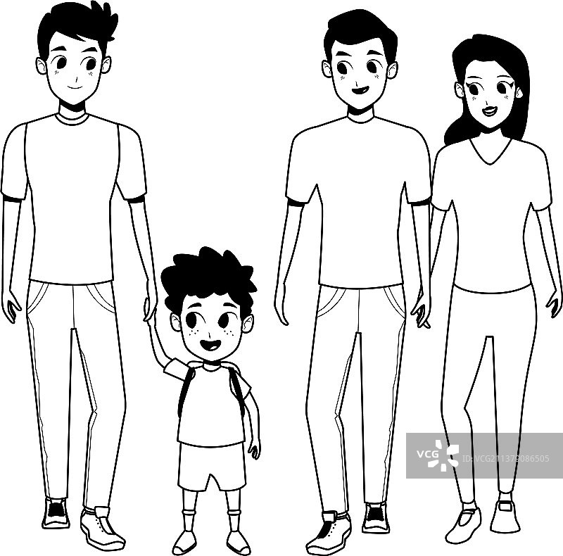 卡通家庭与年轻父母和儿童图片素材